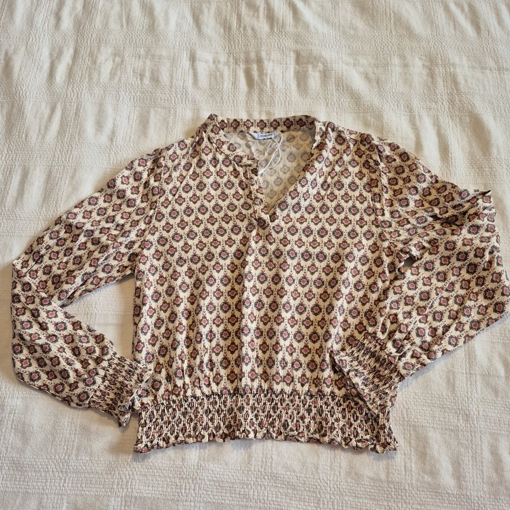 Mayoral girls size 12 yr long sleeve 3 button blouse elastic waist & cuffs NWOT